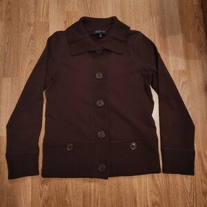 Jones New York Signature Stretch Button Up Cardigan Jacket Brown Medium